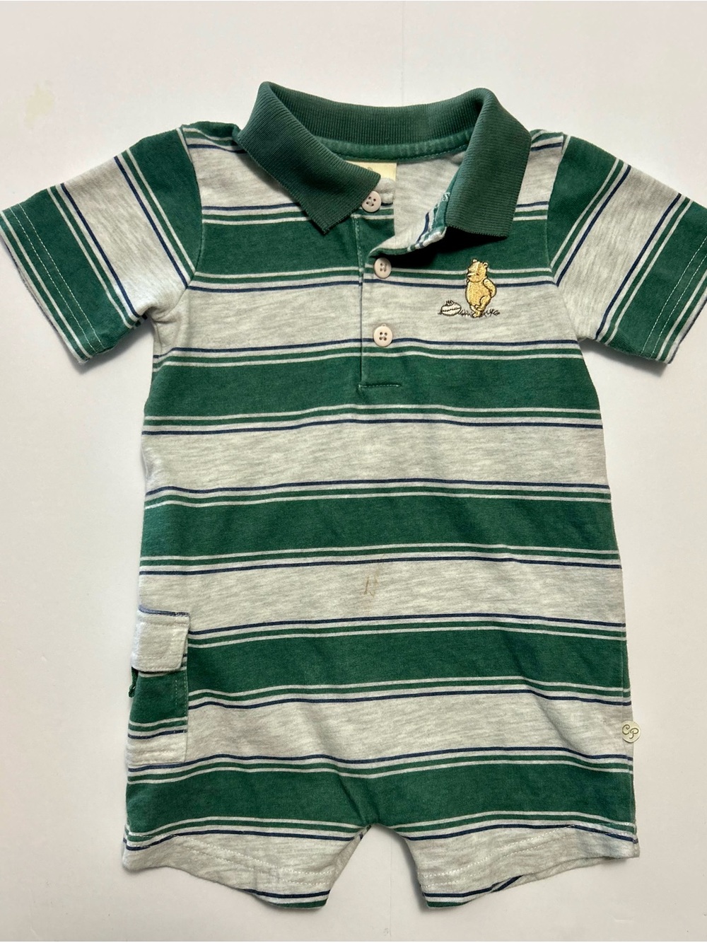 Classic Pooh Green & Gray Stripe Romper for Kids